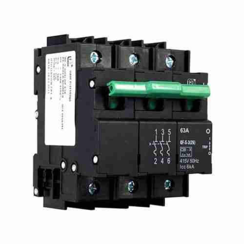 CBI 100A 3P ISOLATOR 6KA - MINI RAIL BLACK 3 MOD 78MM GREEN HANDLE