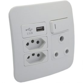 VETI 1 - COMBO SSO 1X16A RSA, 2X16A V-SLIM, 1XUSB 2100mA COMPLETE 4X4 WHITE