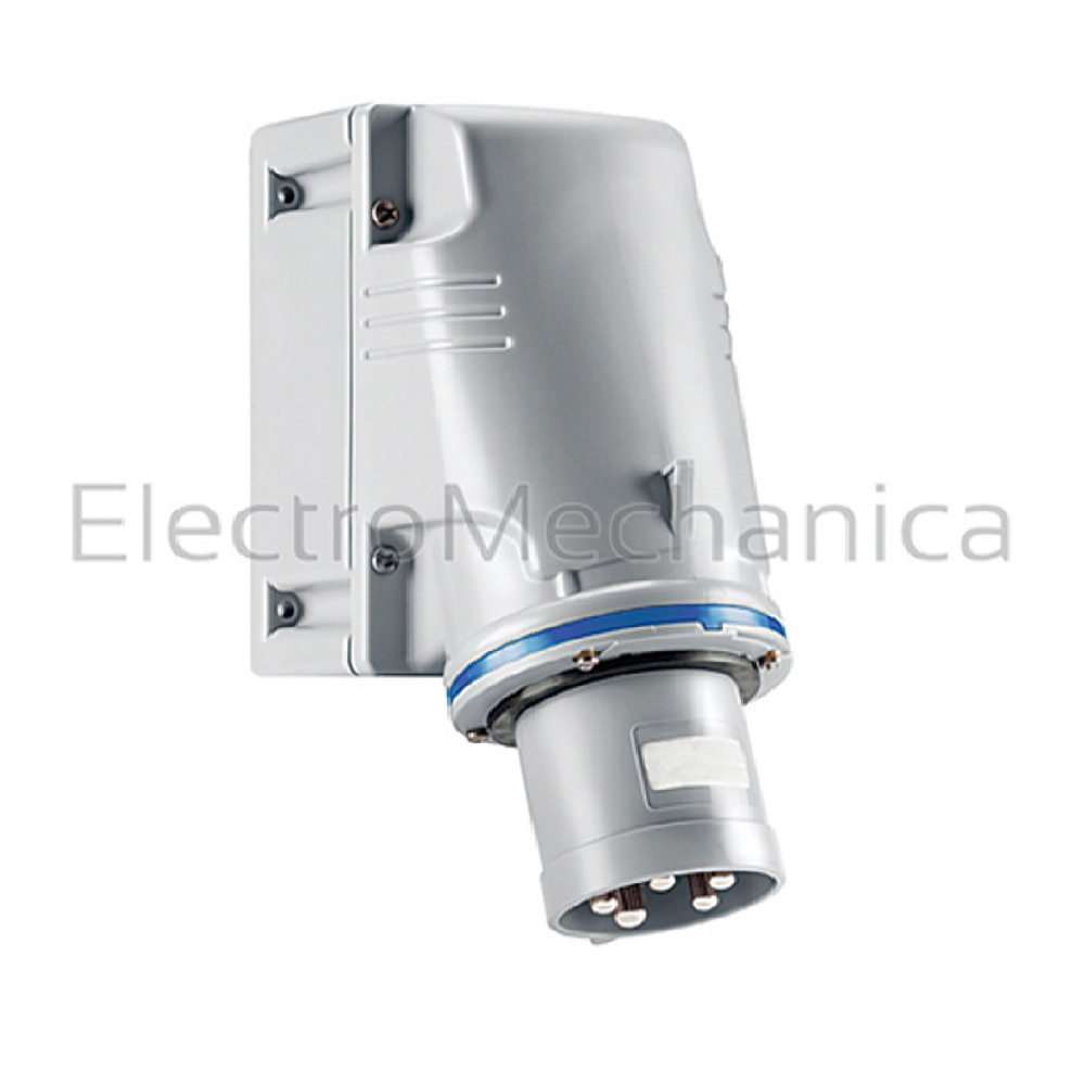 SCAME CEE 125A 5P SURFACE MOUNT APPLIANCE INLET (MALE PINS - ACCEPTS FEMALE CONNECTOR) (BLUE)