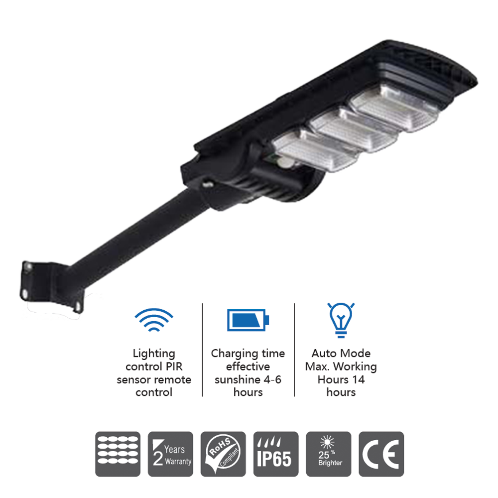 BUTTY LED SOLAR STREET LIGHT 250W 1800lm 14W/6V  13AH (470X202X55mm) IP65 INTEGRATED PANEL