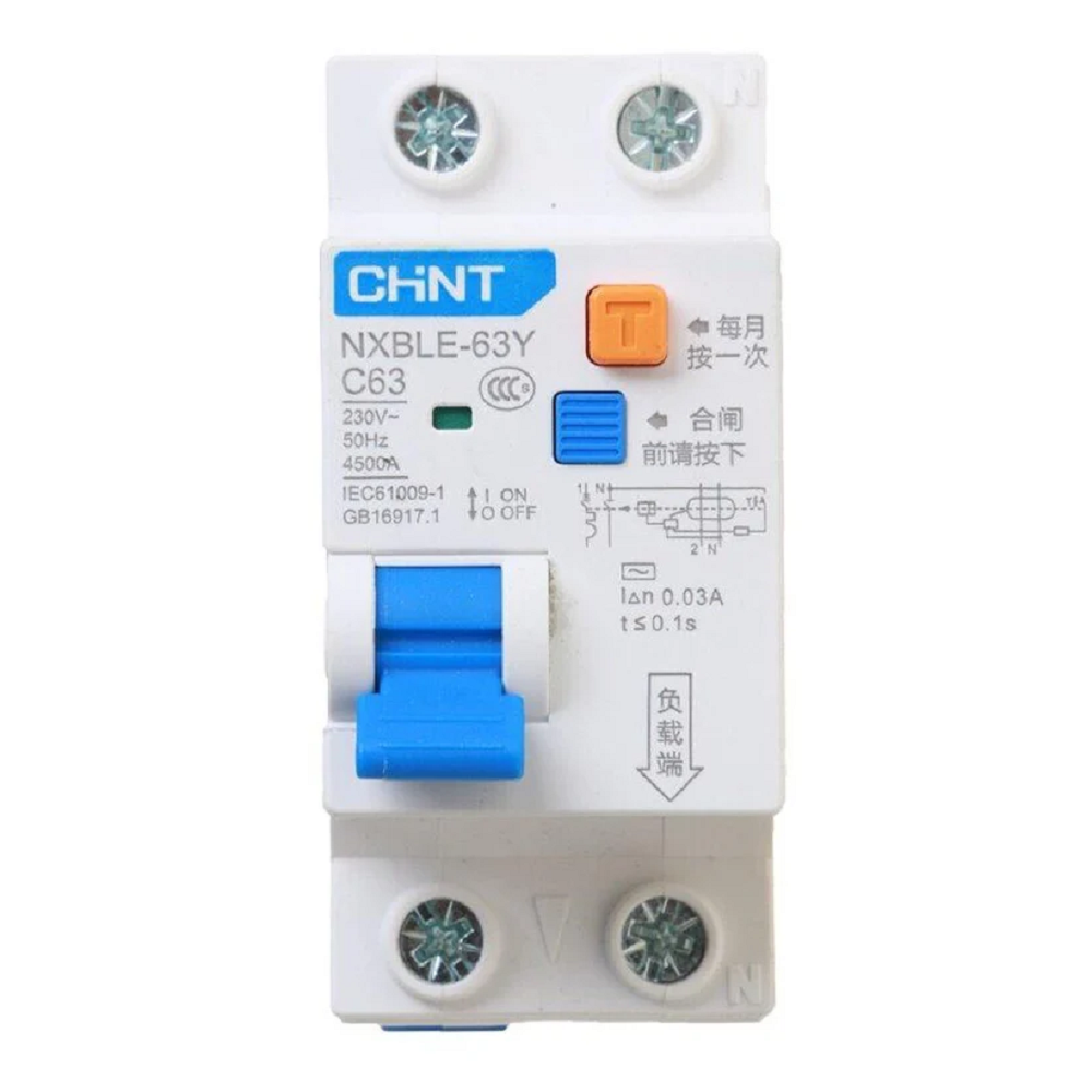 CHINT 63A 1P+E *2P* EARTH LEAKAGE WITH OVERLOAD 30MA 4.5KA