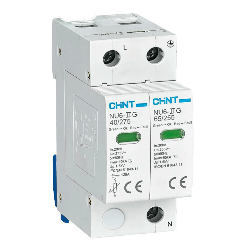 CHINT AC SURGE ARRESTOR 2P 40KA 275V/AC TYPE 2 DIN (GREEN IND)(252523)