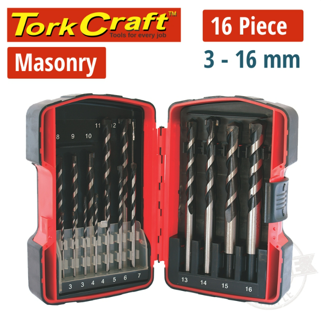 T/CRAFT MASONRY DRILL BIT SET 16PCS 3 - 16mm IN PLASTIC CASE