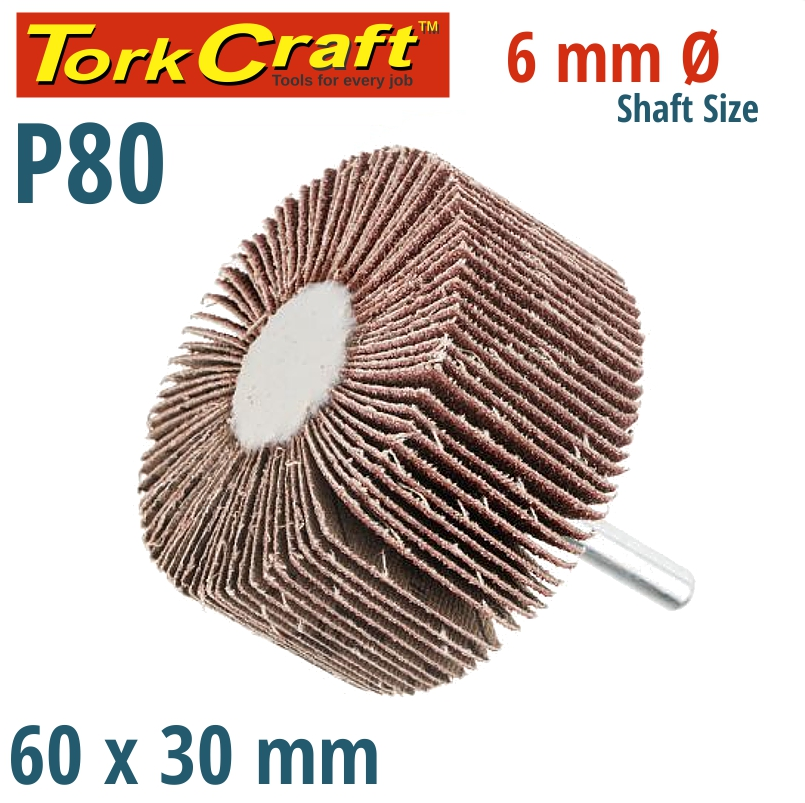 T/CRAFT FLAP WHEEL 60 x 30 x 6MM SHAFT P80 GRIT (ORDER/STOCK ON REQ ONLY)