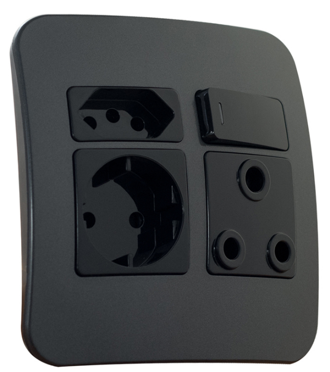 VETI 1 - COMBO SSO 1X16A RSA + 1X16A V-SLIM + 1XSCHUKO BLACK/GUNMETAL (COMPLETE) 4X4