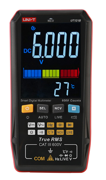 UNI-T SMART DIGITAL MULTIMETER 600VAC/ 1000VDC (RESIST 60MΩ) CAT III 600V C/W BAG + TEMP 40-1000° + PROBES + FLASH LIGHT + DIO TEST + NCV
