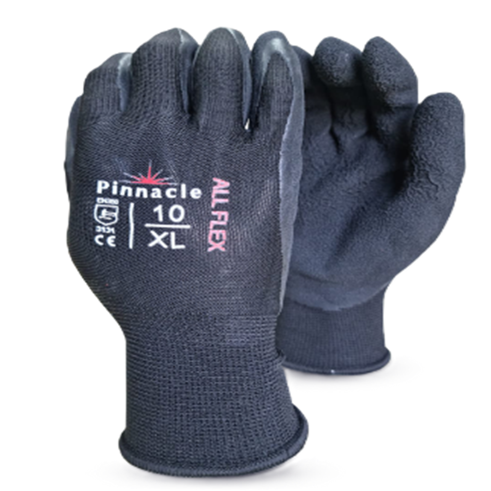 ALLFLEX ALLGRIP 13G BLACK NYLON SHELL, LATEX MICRO GLOVE SIZE 10