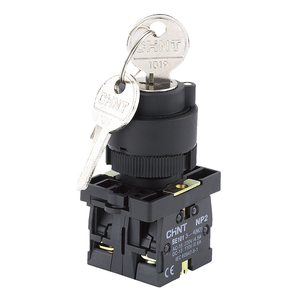 CHINT KEY SWITCH FLUSH 22MM ROUND 2 POS MAINTAINED 1N/O+1N/C (573458)